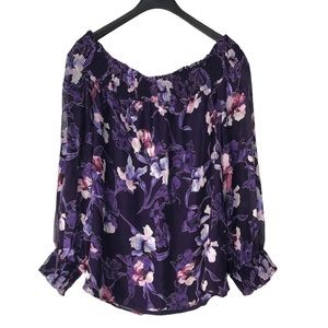 White House Black Market purple floral off-the-shoulder top